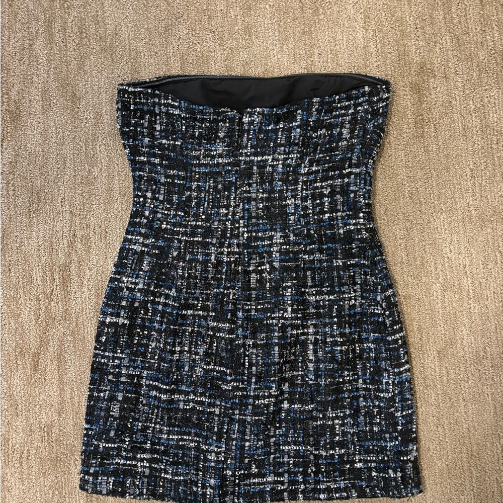 Superdown Strapless Black and Blue Tweed Dress - Picture 4 of 4